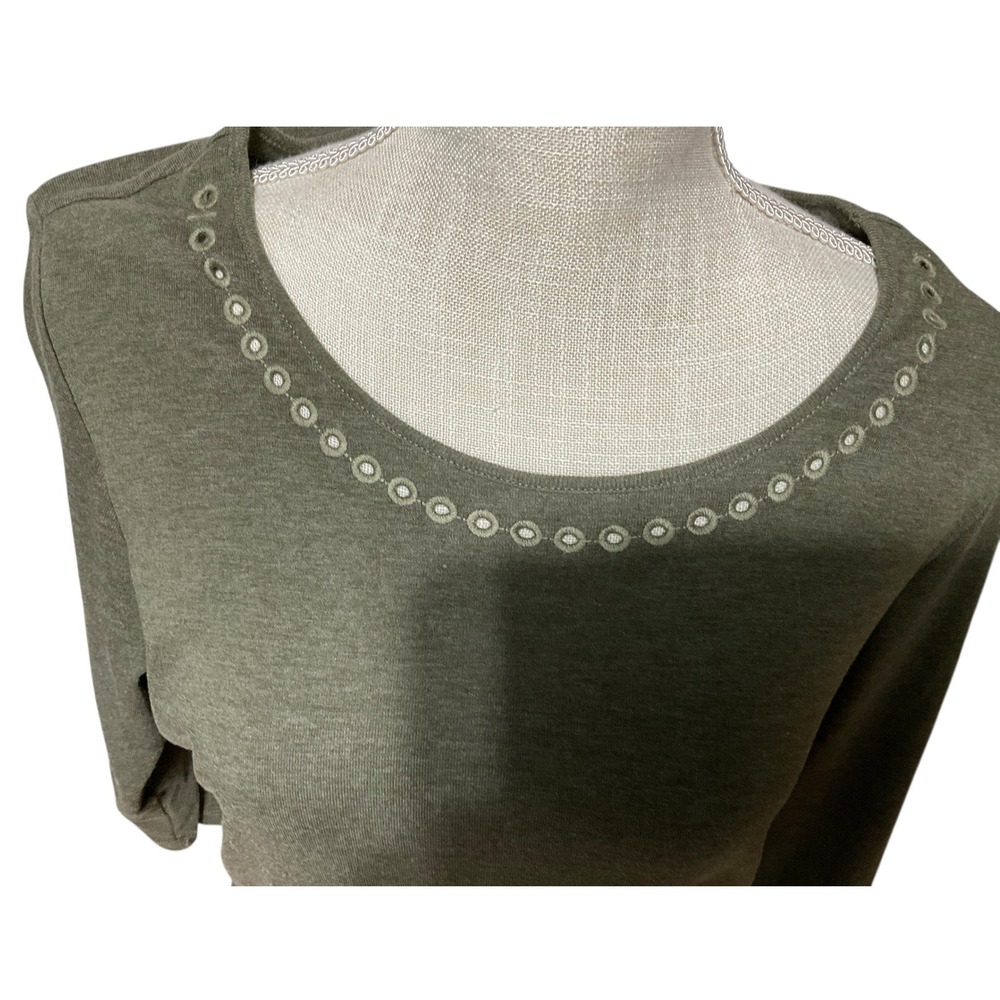 Christopher & Banks Women's Olive Green 3/4 Sleeve Top Grommet Neckline Size L - Picture 5 of 8